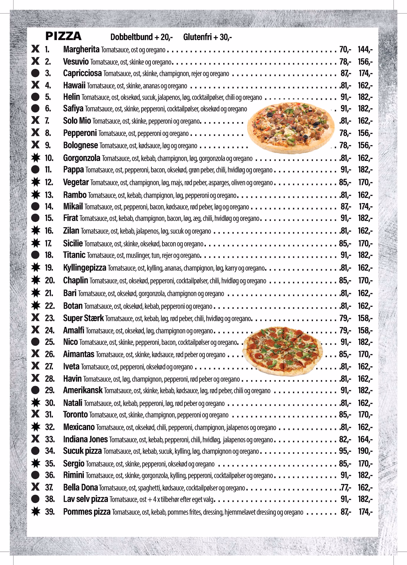 Hvad er der på en Vesuvio pizza?